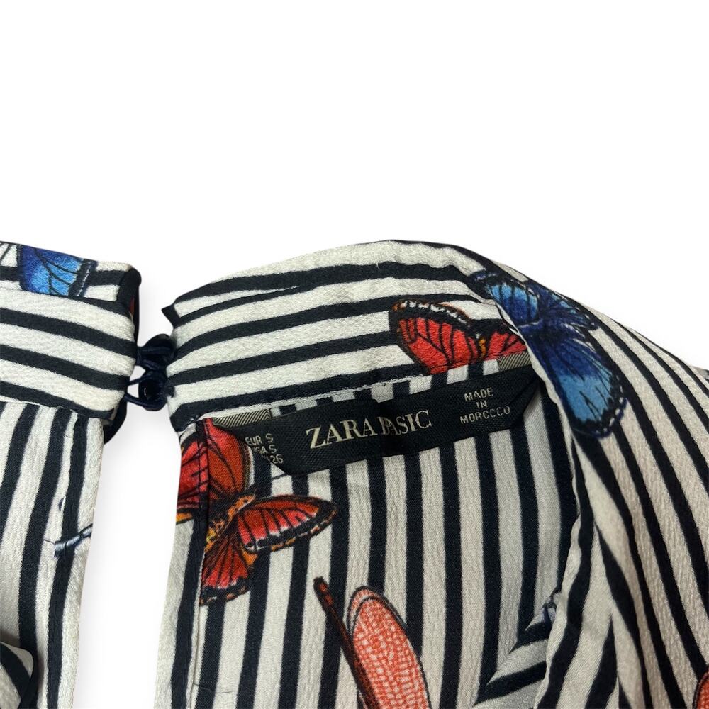 Zara Basic Butterfly Print White Black Striped Wr… - image 3